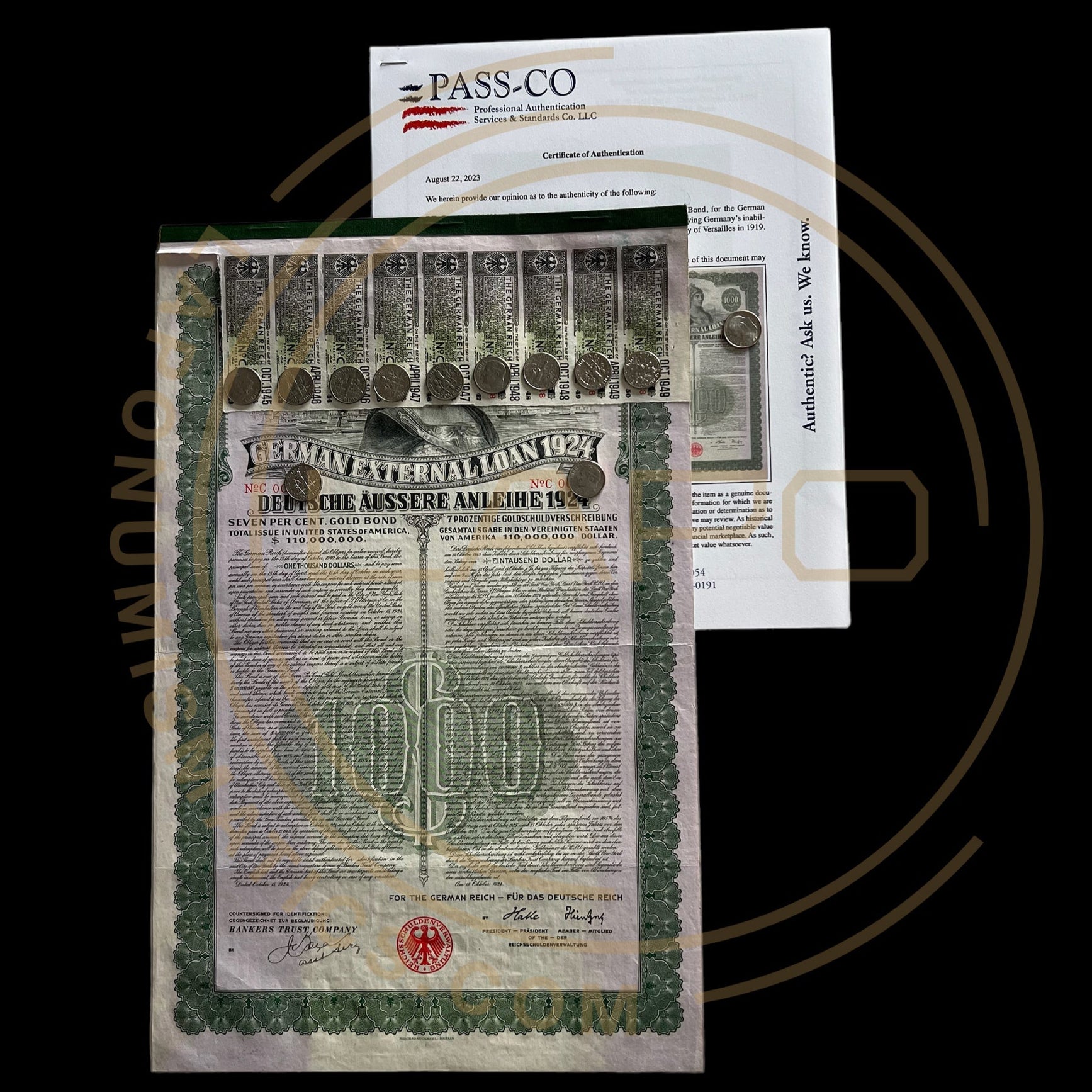 1924 German External Loan – 7% Gold Dawes Bond – $1,000 – With PASSCO Certificate of Authentication
