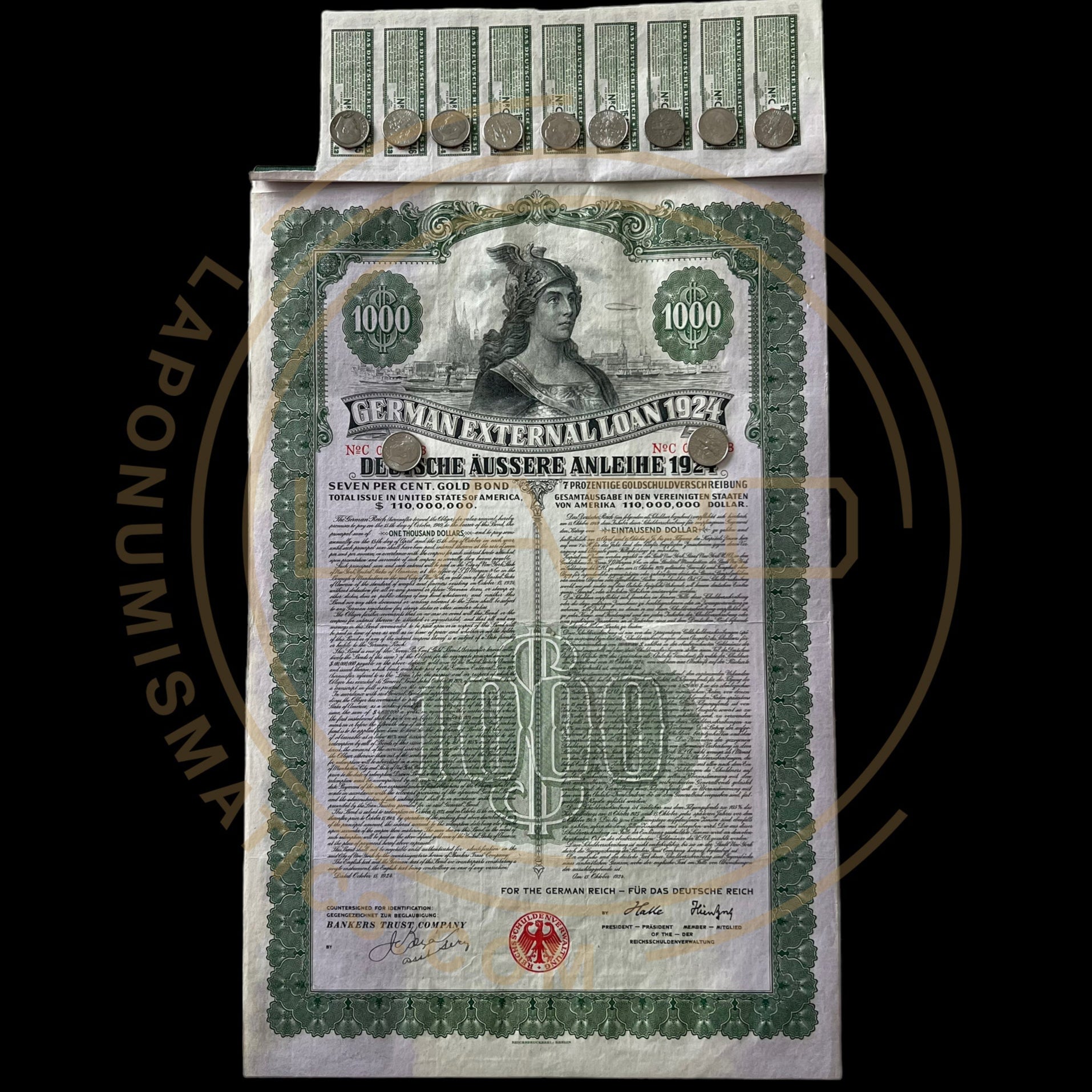 1924 German External Loan – 7% Gold Dawes Bond – $1,000 – With PASSCO Certificate of Authentication