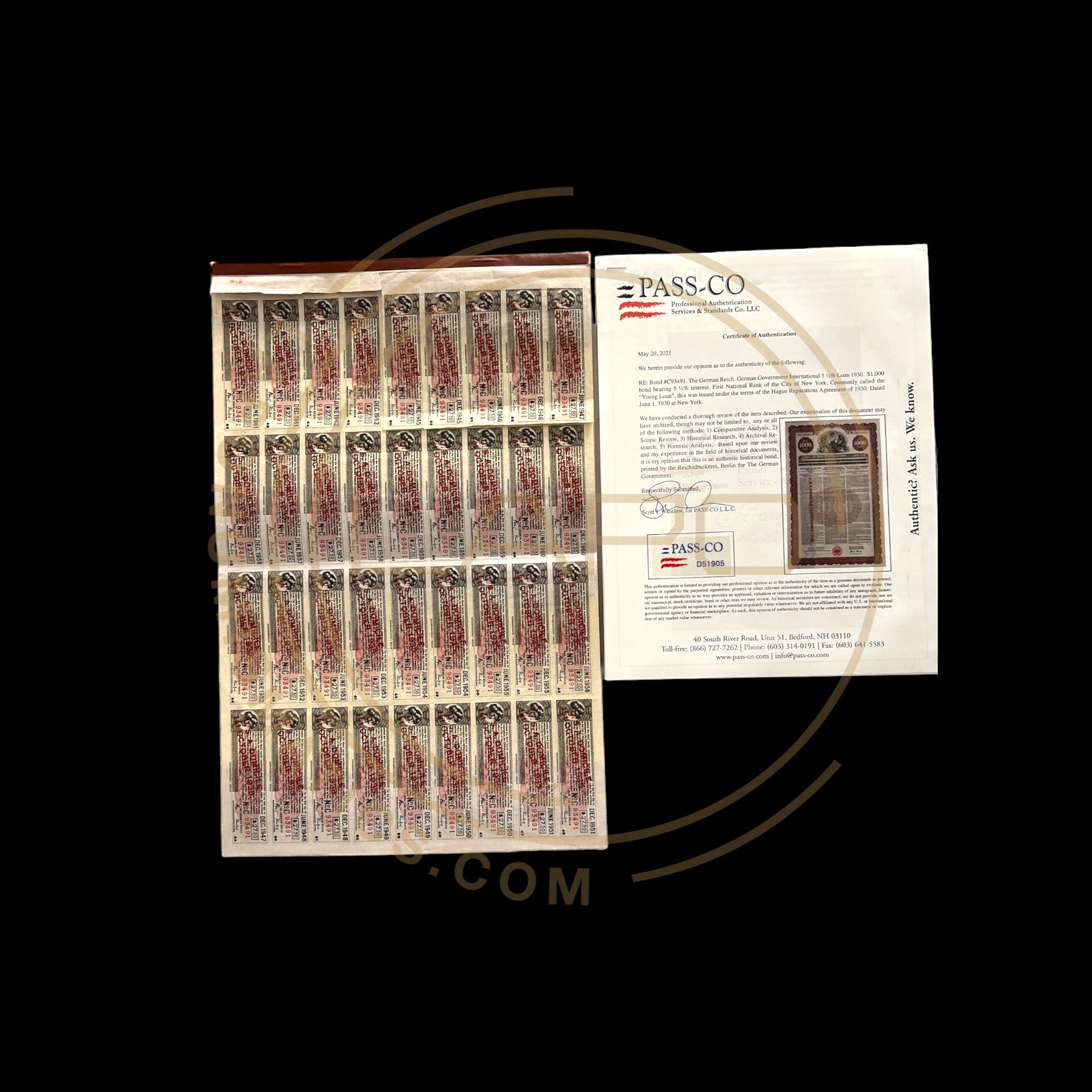 1930 German Government International – 5 ½% Loan – $1,000 Gold - With PASSCO Certificate of Authentication