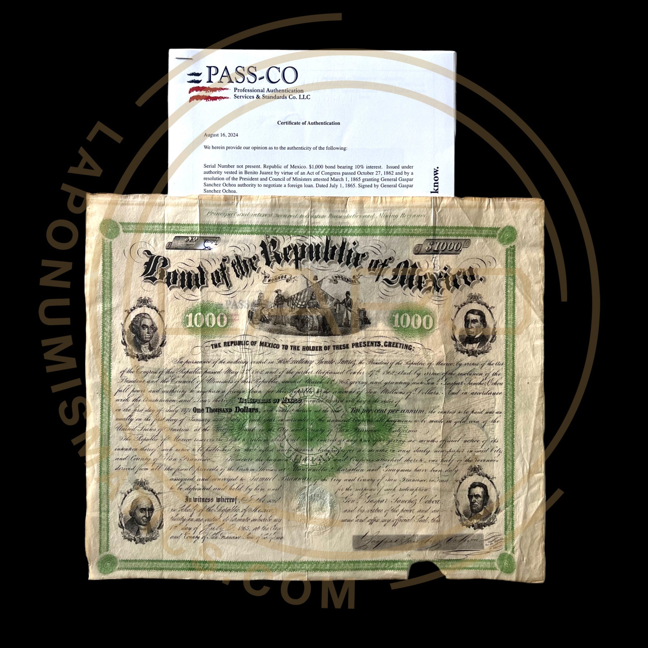 Four Presidents Bond With PASSCO Certificate of Authentication