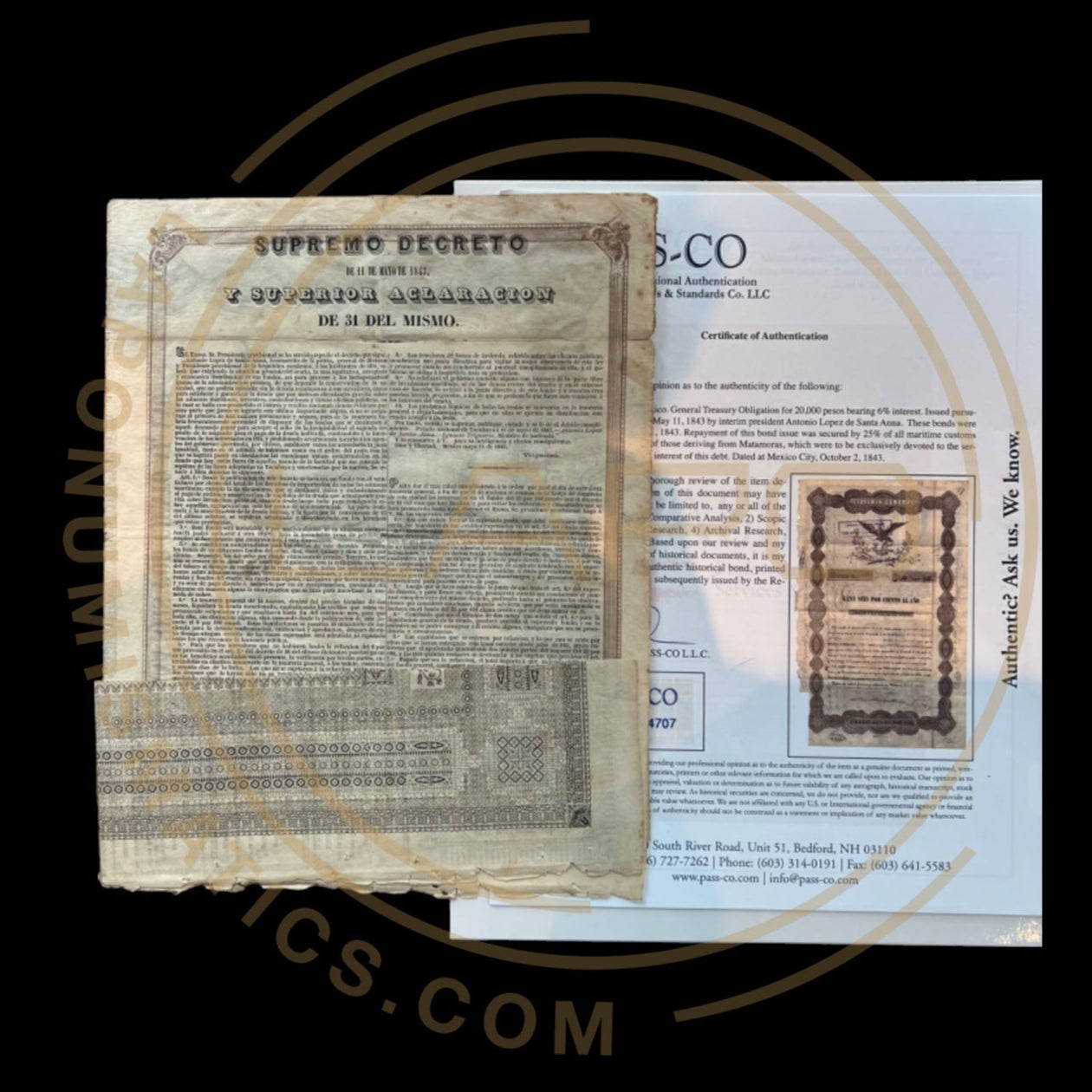 AGUILA NEGRA 1843 $20,000 With PASSCO Certificate of Authentication
