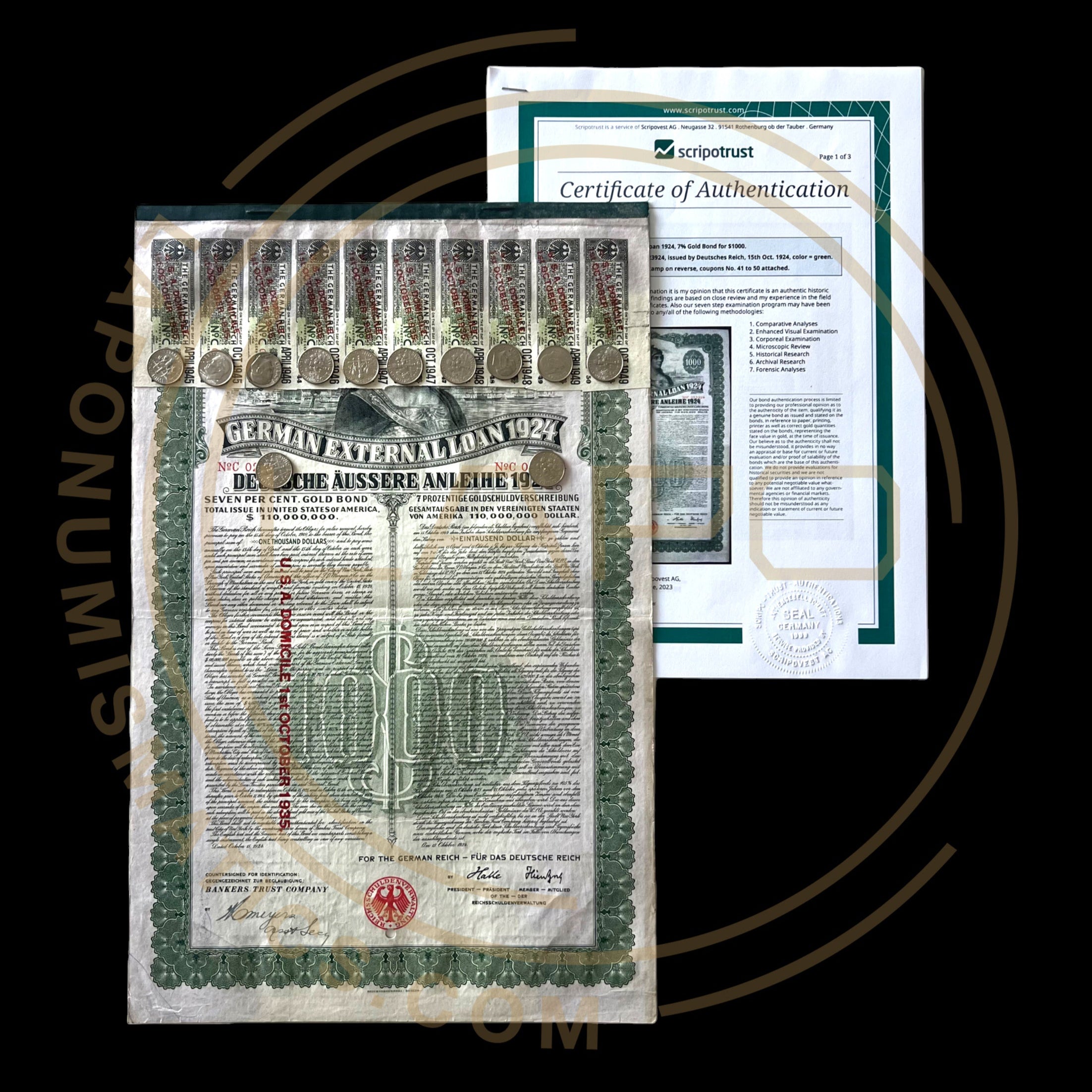 1924 German External Loan – 7% Gold Dawes Bond – $1,000 – With Scripotrust Certification