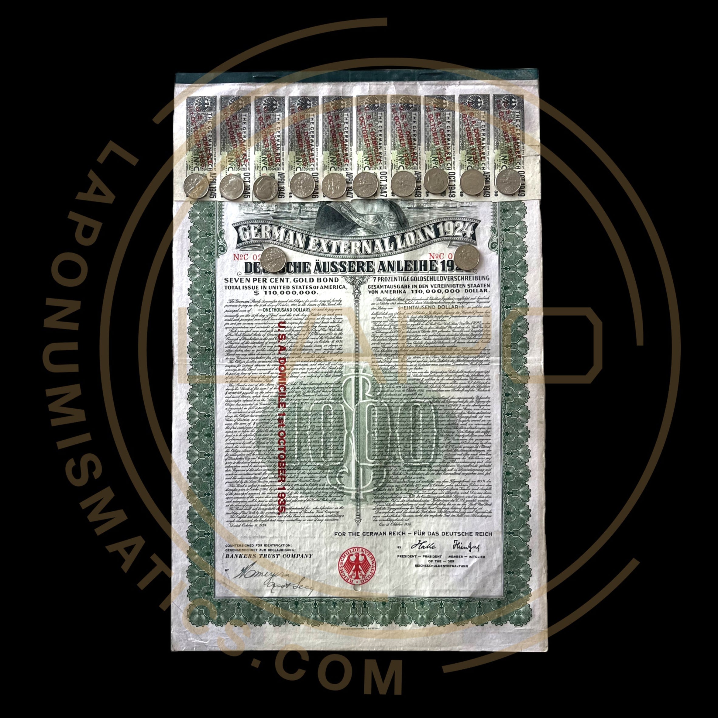 1924 German External Loan – 7% Gold Dawes Bond – $1,000 – With Scripotrust Certification