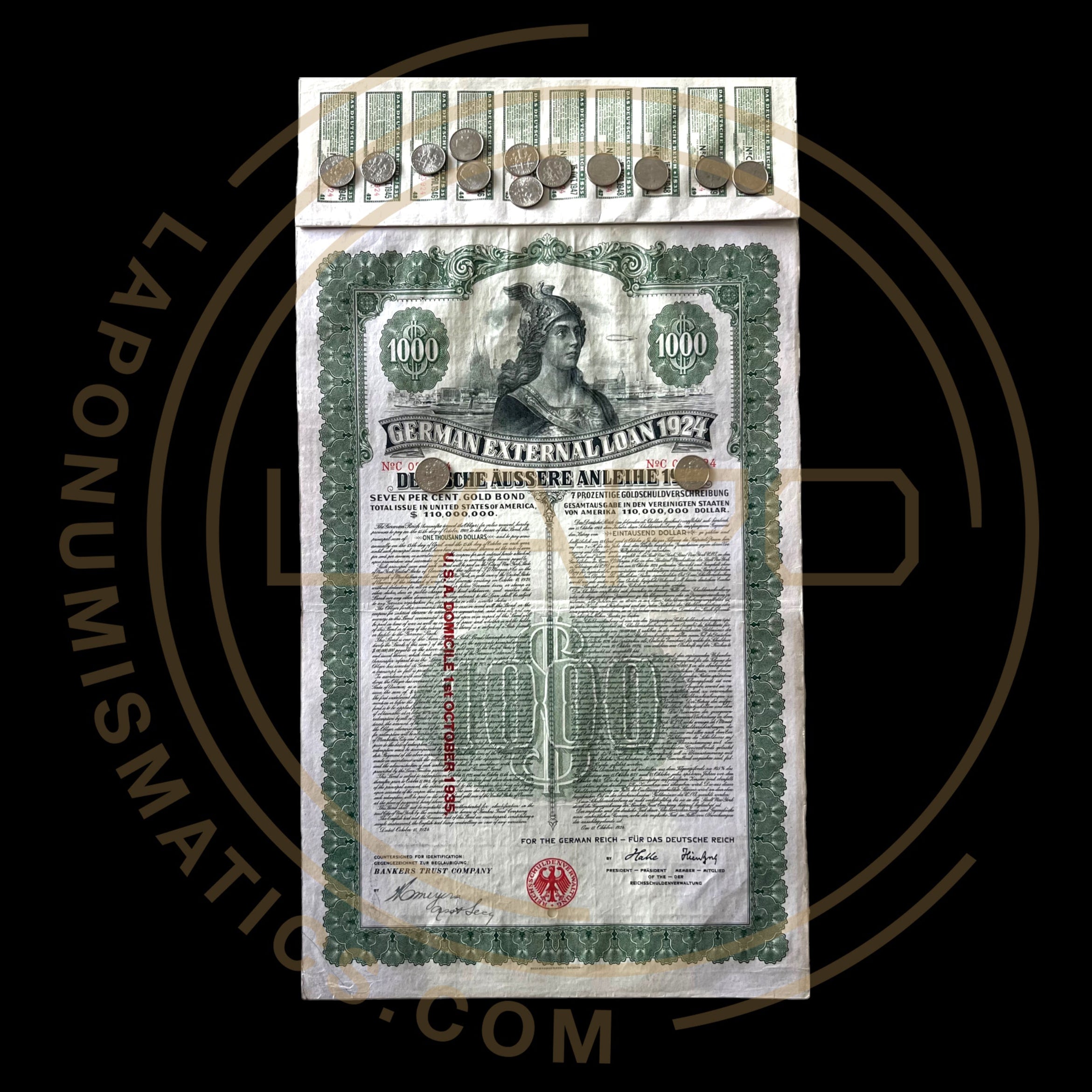 1924 German External Loan – 7% Gold Dawes Bond – $1,000 – With Scripotrust Certification