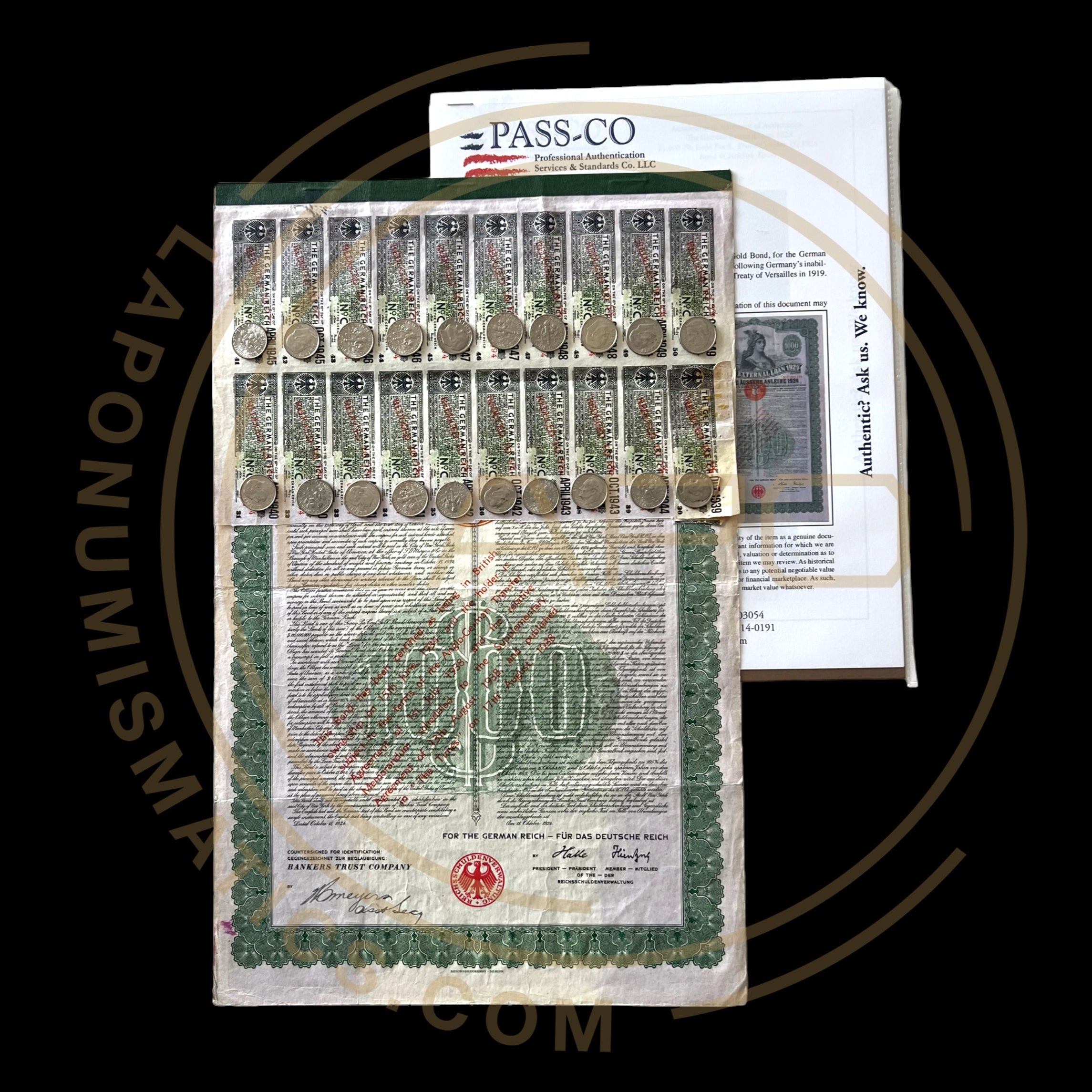 1924 German External Loan – 7% Gold Dawes Bond – $1,000 – With PASSCO Certificate of Authentication