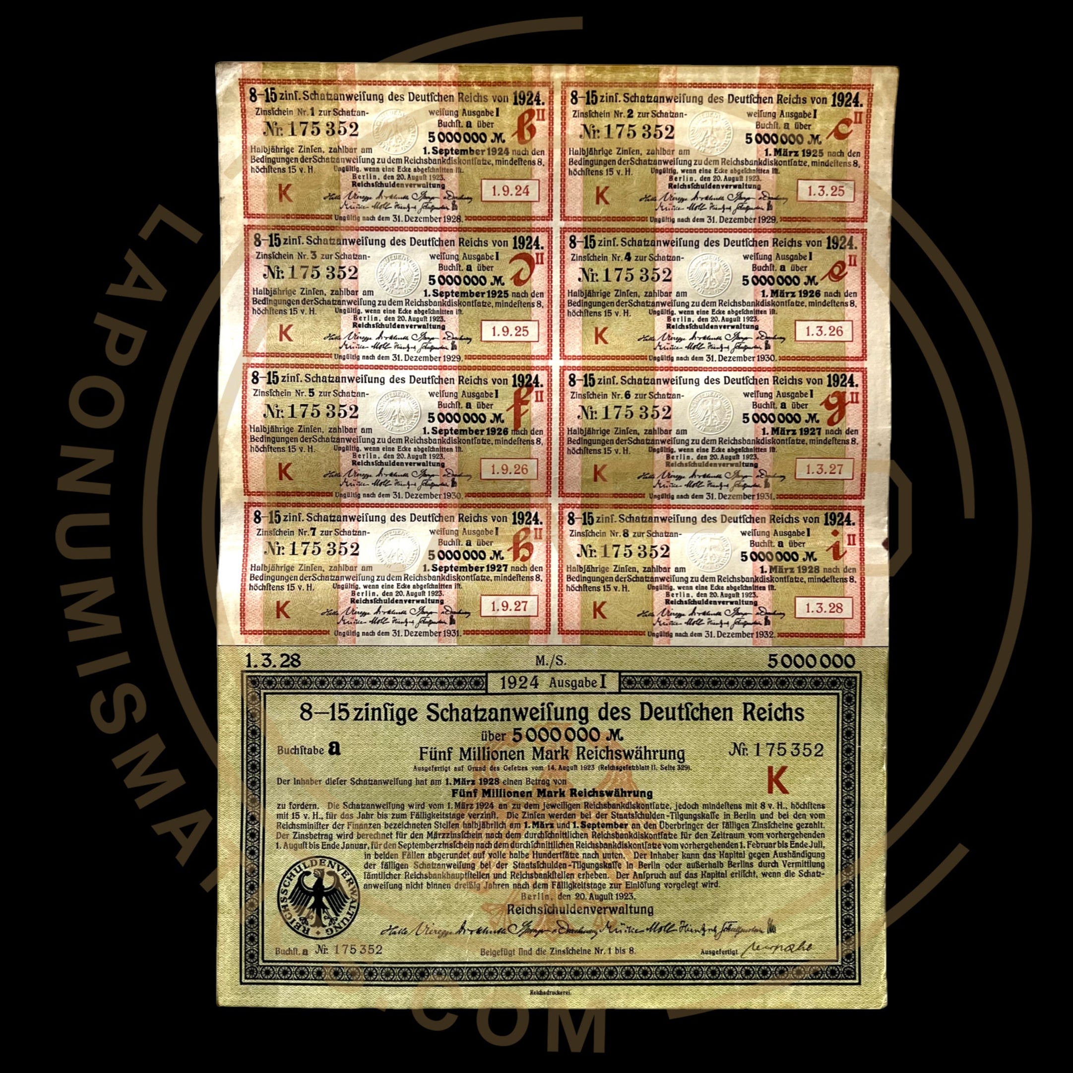 1924 Germany Treasury Bond – 8.15% – 5 Million Marks