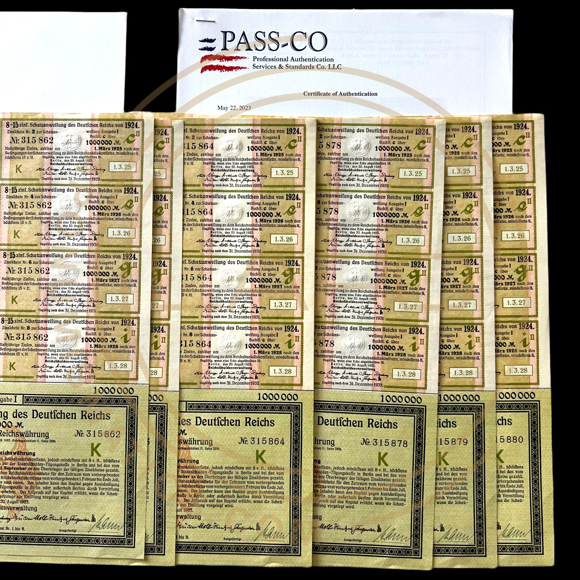 1924 Germany Treasury Bond – 8.15% (19 Consecutive Bonds) – 1 Million Mark