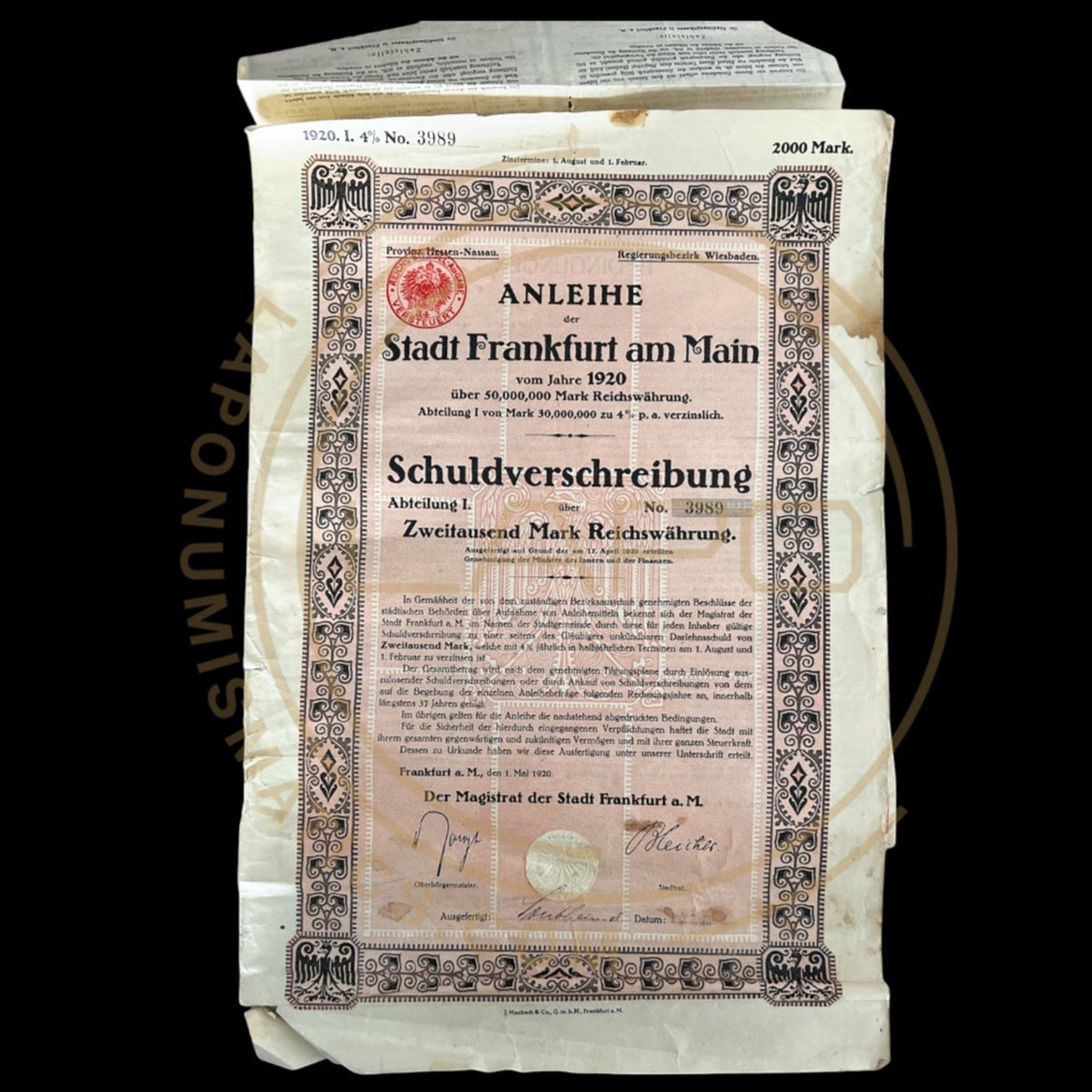 1920 Anleihe der Stadt Frankfurt am Main - 2,000 Marks Bond