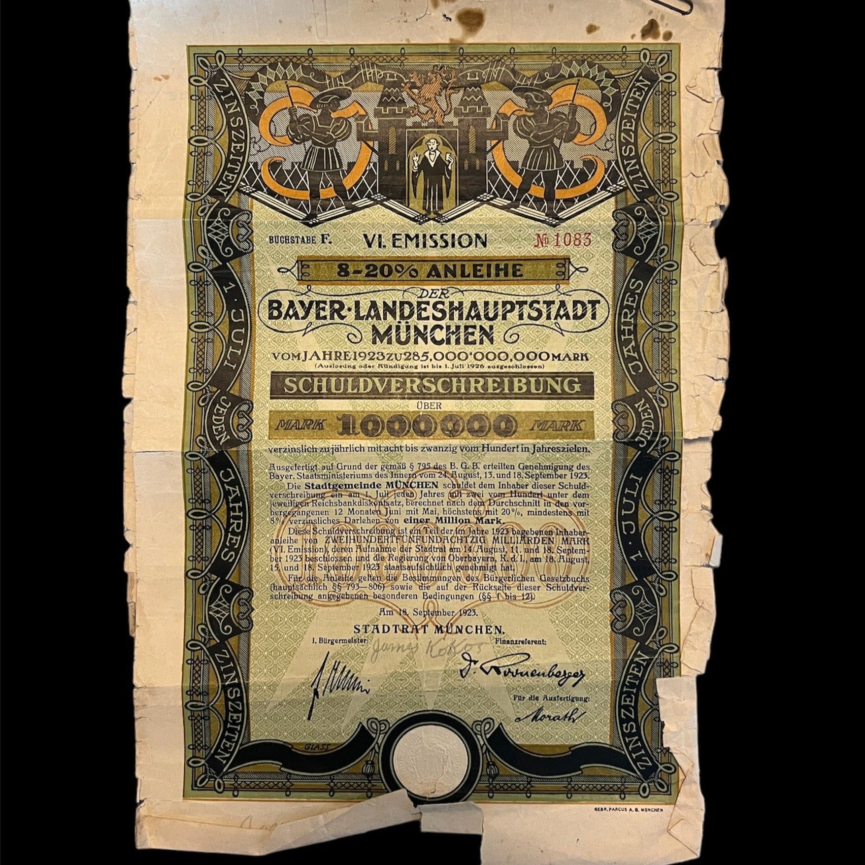 1923 Bayer Landeshauptstadt Munchen - 1,000,000 Mark