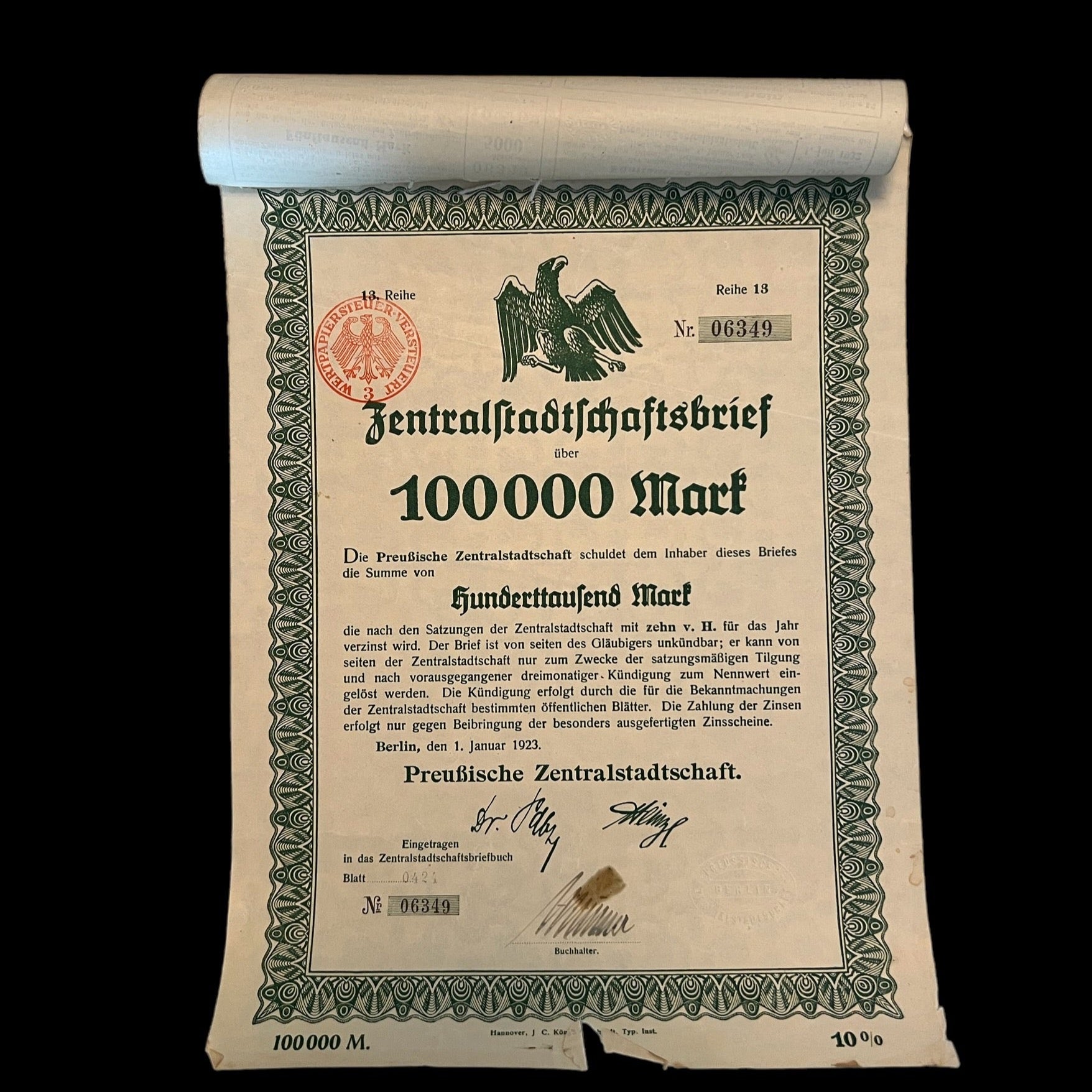 1923 Zentralstadtschaft - 100,000 Mark
