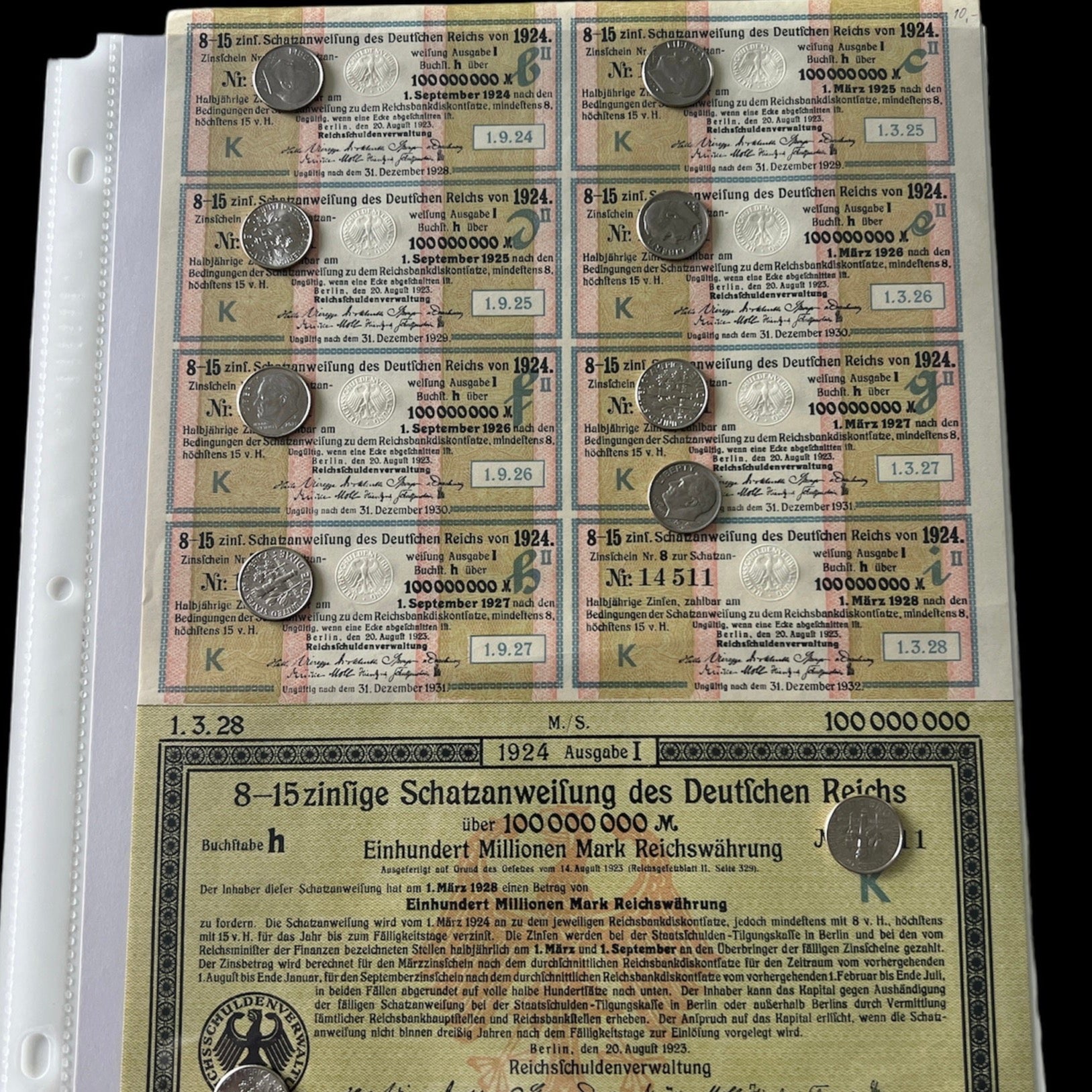 1924 Germany Treasury Bond – 8.15% – 100 Million Marks With Scripotrust Certification