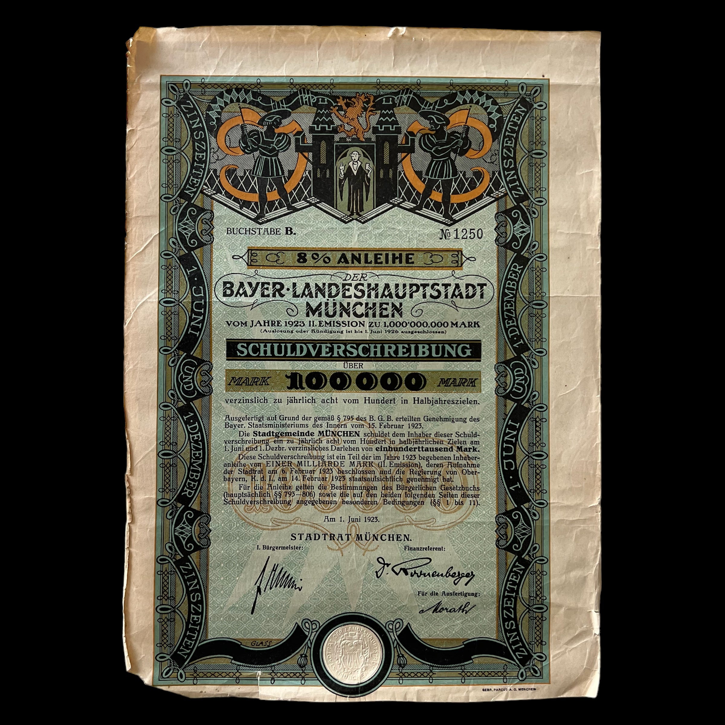 1923 Bayer Landeshauptstadt Munchen - 100,000 Mark