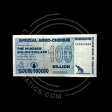 100 Pcs Zimbabwe Agro Cheque-100 Billion Dollars Pack  UNC New Banknotes