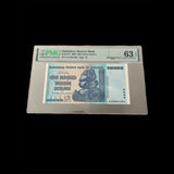 Zimbabwe-100 Trillion Dollar Pmg 63 Printing Error No Logo Bird